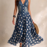 Adeline | Vestido Largo Denim con Lunares