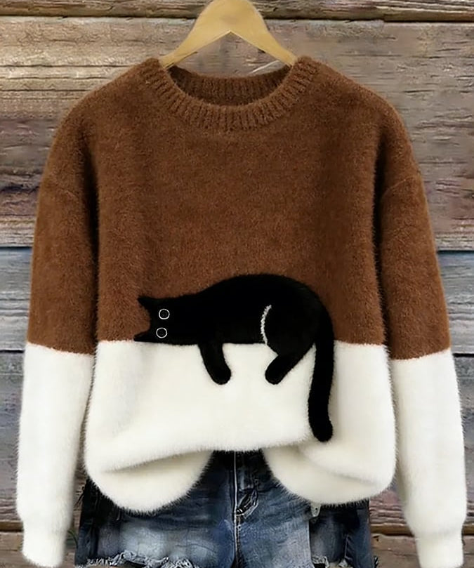 Aileen™ | Elegant Cat Print Oversized Sweater