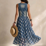 Adeline | Vestido Largo Denim con Lunares