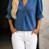 Ashley | Vintage V-Neck Denim Essential