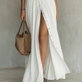 Vestido Maxi Largo con Cuello Solapa y Mangas Largas