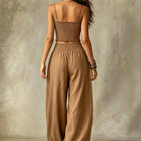 ELISA | SMOCKED CROP TOP WIDE-LEG TWO-PIECE SET