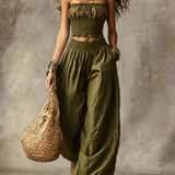 ELISA | SMOCKED CROP TOP WIDE-LEG TWO-PIECE SET