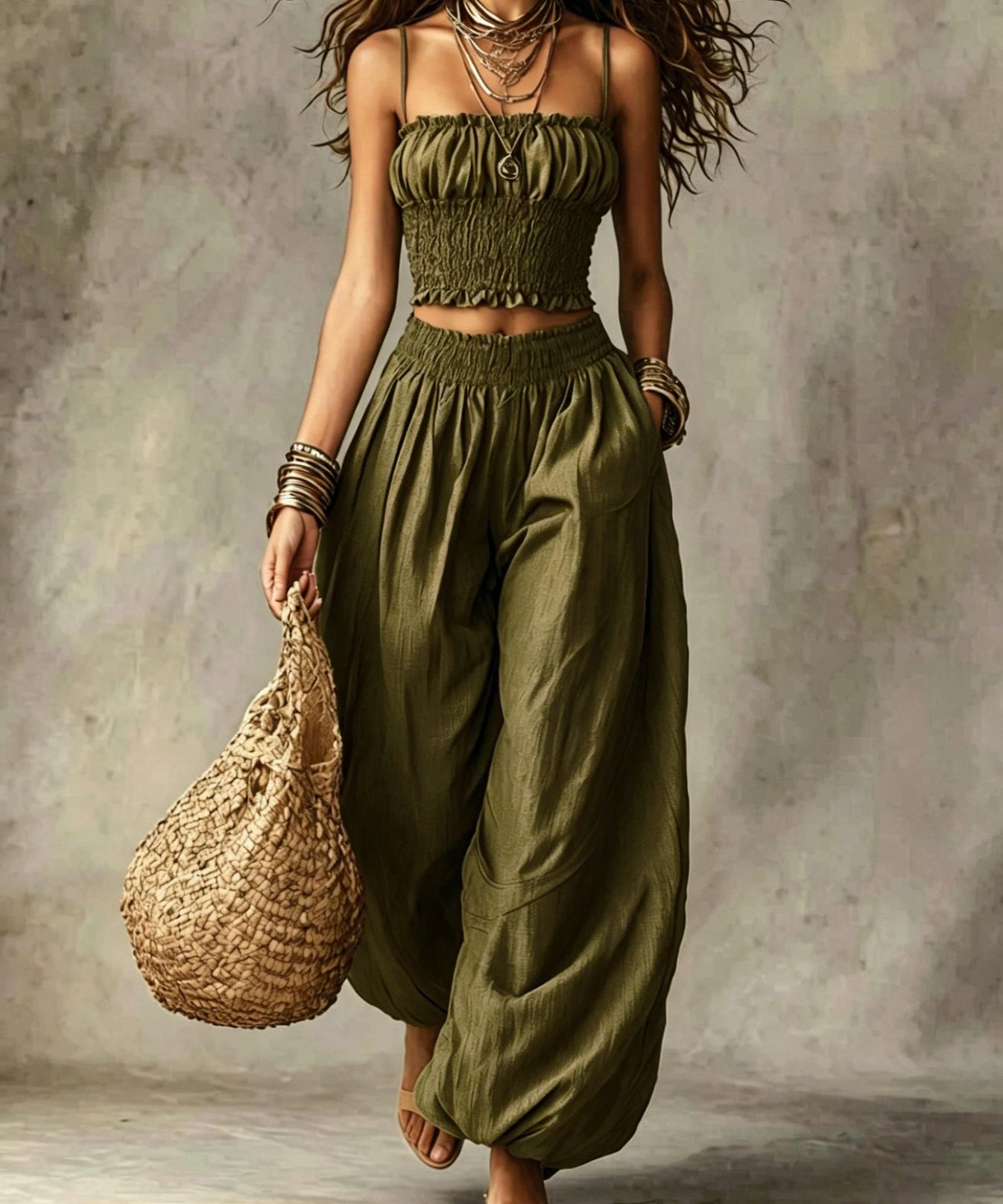 ELISA | SMOCKED CROP TOP WIDE-LEG TWO-PIECE SET