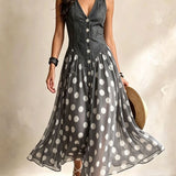 Adeline | Vestido Largo Denim con Lunares