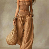 ELISA | SMOCKED CROP TOP WIDE-LEG TWO-PIECE SET