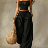 ELISA | SMOCKED CROP TOP WIDE-LEG TWO-PIECE SET