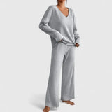 ADDISON | V-NECK KNIT SWEATER & WIDE-LEG PANTS SET
