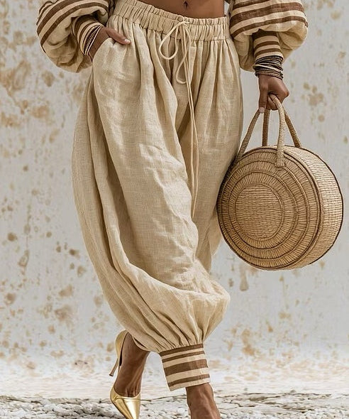 ISLA | STRIPED LINEN-BLEND TWO-PIECE SET