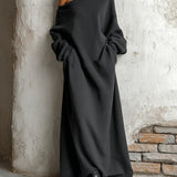 Vestido Maxi Negro de Sudadera con Hombros Descubiertos