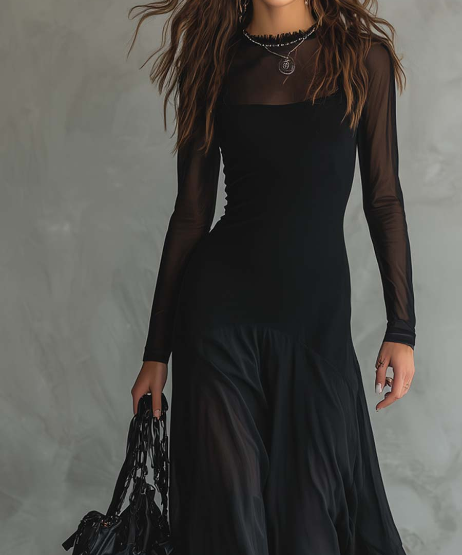 Neroa | Vestido maxi holgado de tul negro