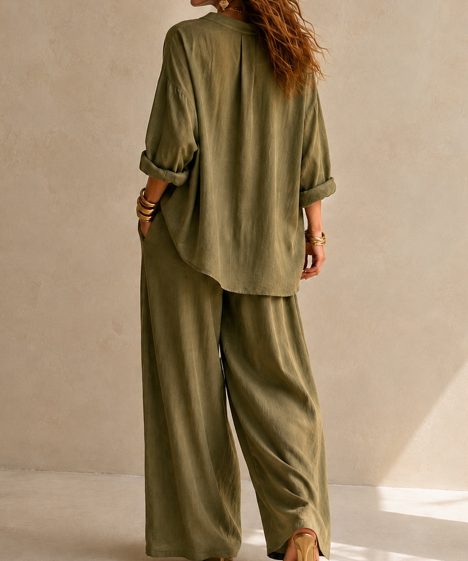 OLIVIA | V-NECK WIDE-LEG TWO-PIECE SET