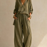 OLIVIA | V-NECK WIDE-LEG TWO-PIECE SET