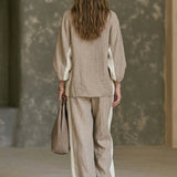 FELIA | KHAKI COLOR-BLOCK WIDE-LEG TWO-PIECE SET