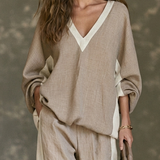 FELIA | KHAKI COLOR-BLOCK WIDE-LEG TWO-PIECE SET