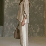 FELIA | KHAKI COLOR-BLOCK WIDE-LEG TWO-PIECE SET