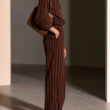 VALERIA | STRIPED HALF-ZIP WIDE-LEG PANTS SET