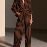 VALERIA | STRIPED HALF-ZIP WIDE-LEG PANTS SET