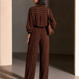 VALERIA | STRIPED HALF-ZIP WIDE-LEG PANTS SET