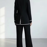 KARIN | CONTRAST-PIPED BLAZER & WIDE-LEG PANTS SET