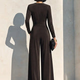 VALERIE | CHOCOLATE BROWN WRAP WIDE-LEG JUMPSUIT