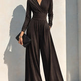 VALERIE | CHOCOLATE BROWN WRAP WIDE-LEG JUMPSUIT