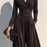 VALERIE | CHOCOLATE BROWN WRAP WIDE-LEG JUMPSUIT