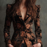 Berta | Blazer Sastre con Estampado Floral Negro y Bronce