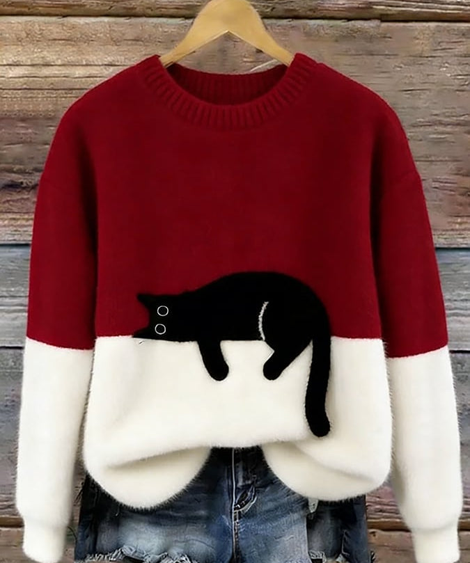 Aileen™ | Elegant Cat Print Oversized Sweater