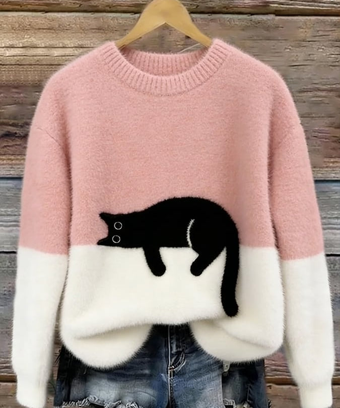 Aileen™ | Elegant Cat Print Oversized Sweater