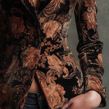 Berta | Blazer Sastre con Estampado Floral Negro y Bronce