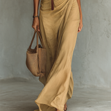 Vestido Maxi Largo con Cuello Solapa y Mangas Largas para Mujer