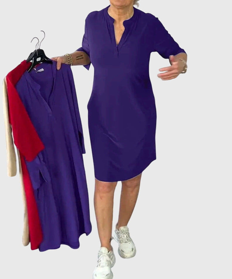 Katherine | Solid V-Neck Dress