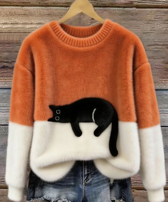 Aileen™ | Elegant Cat Print Oversized Sweater