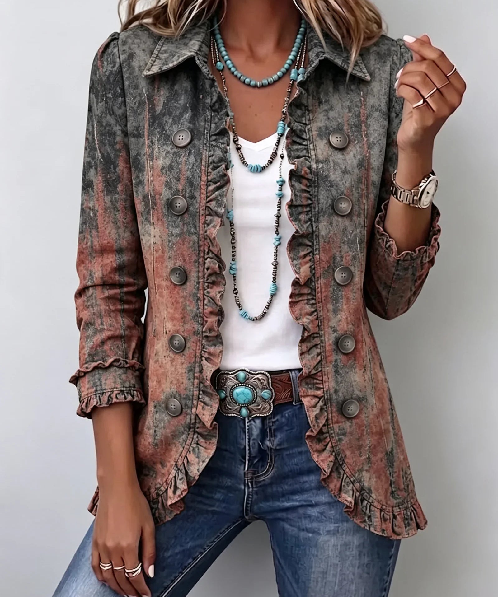 Aurora | Chaqueta Degradado Texturizado con Volantes