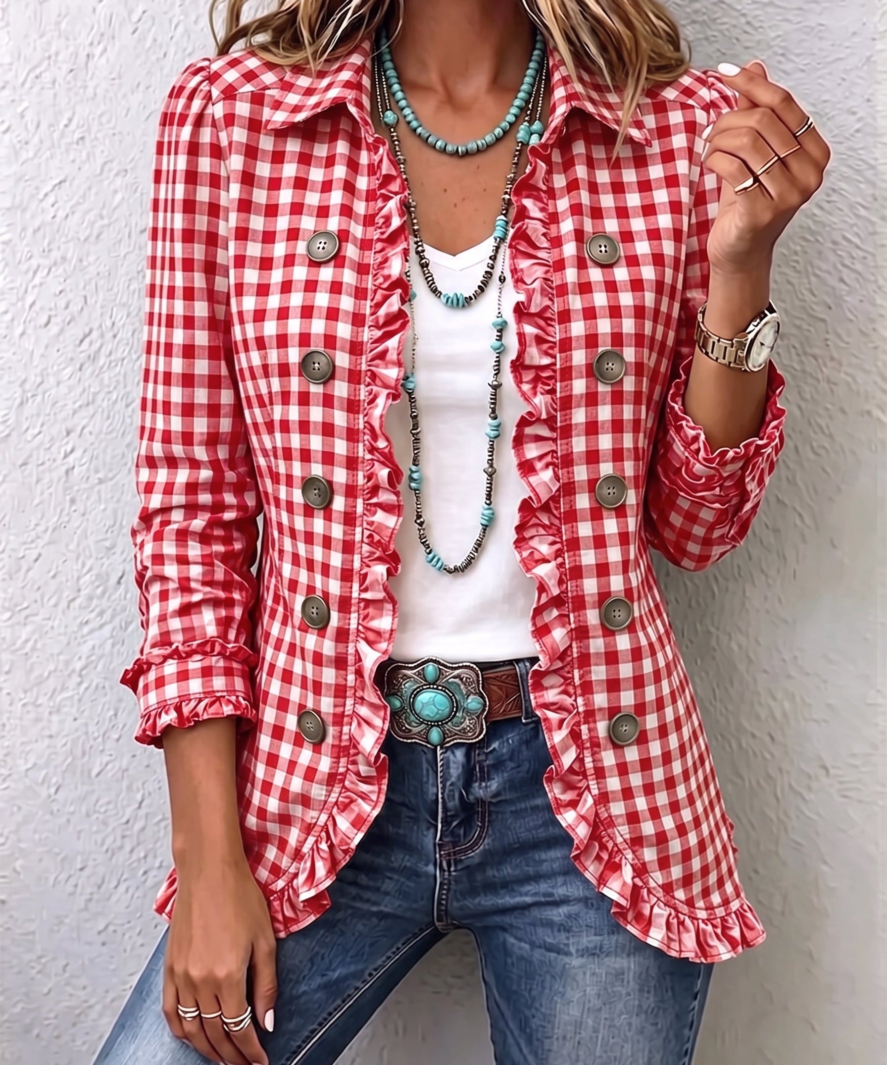 Encarna | Chaqueta de Cuadros Vichy con Volantes