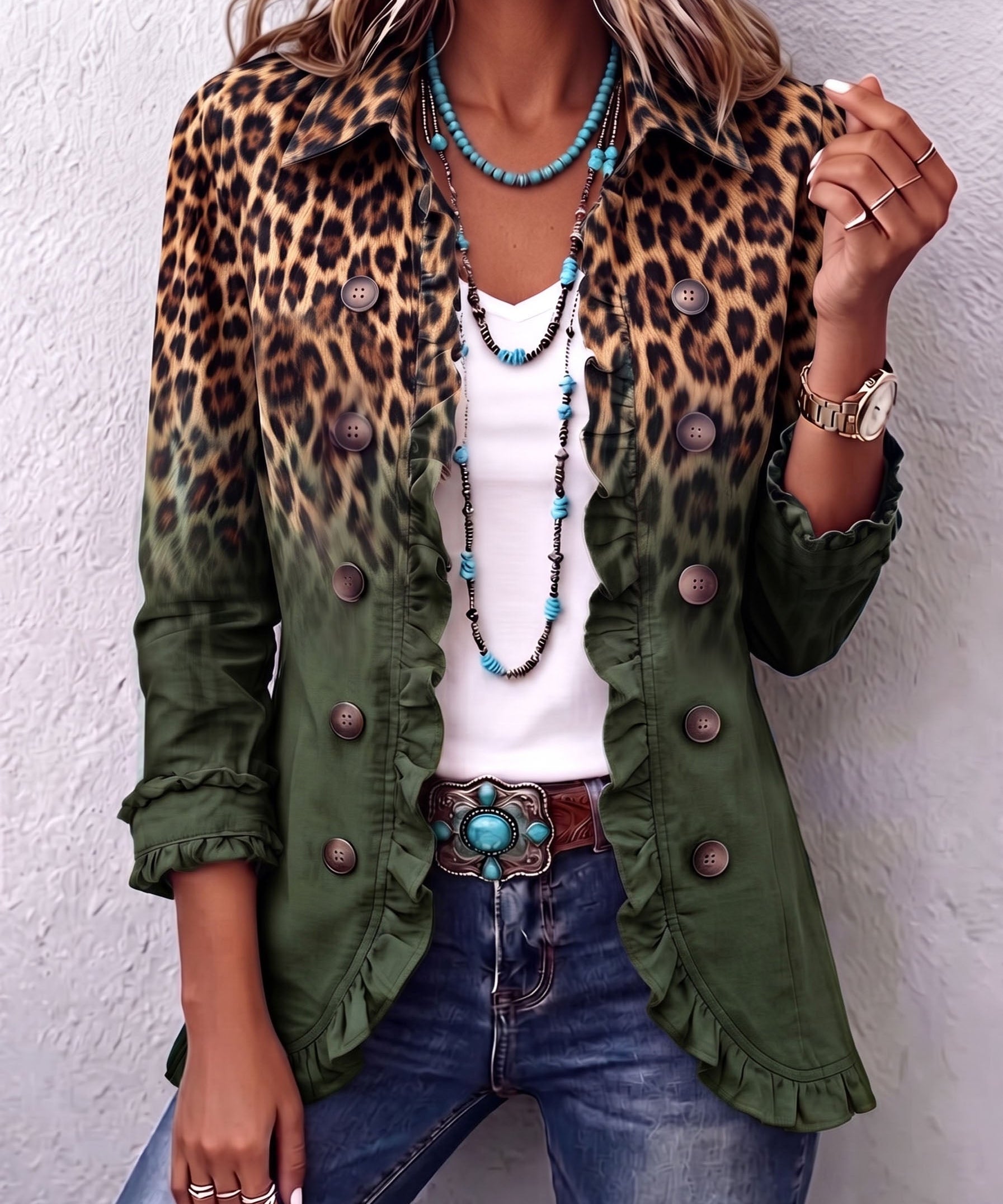 Casandra | Blazer de Leopardo Degradado con Volantes