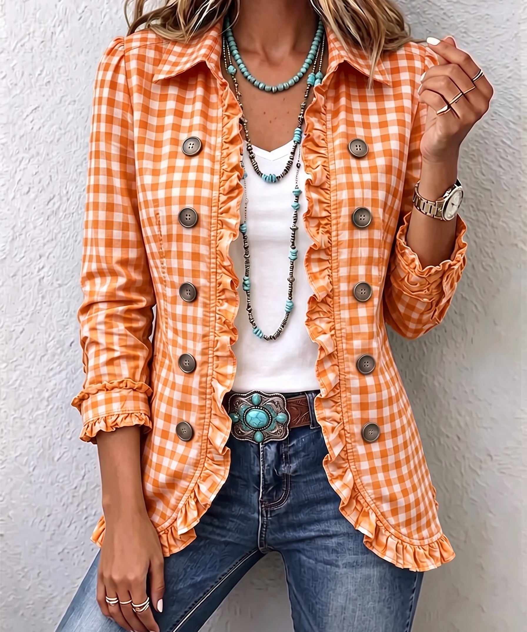 Encarna | Chaqueta de Cuadros Vichy con Volantes