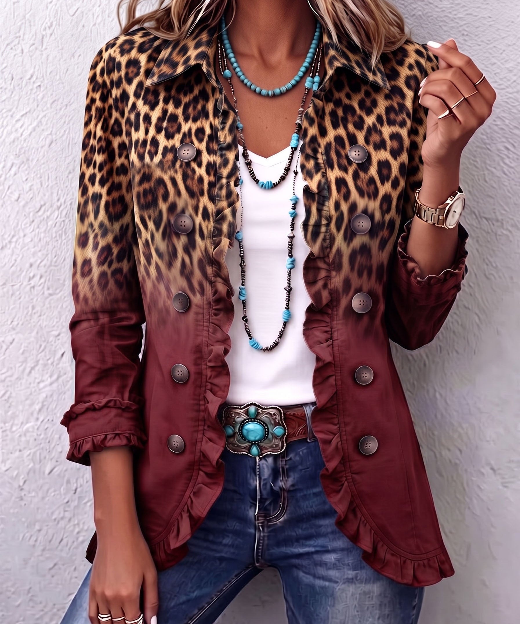 Herminia | Chaqueta Blazer Leopardo Degradado con Volantes