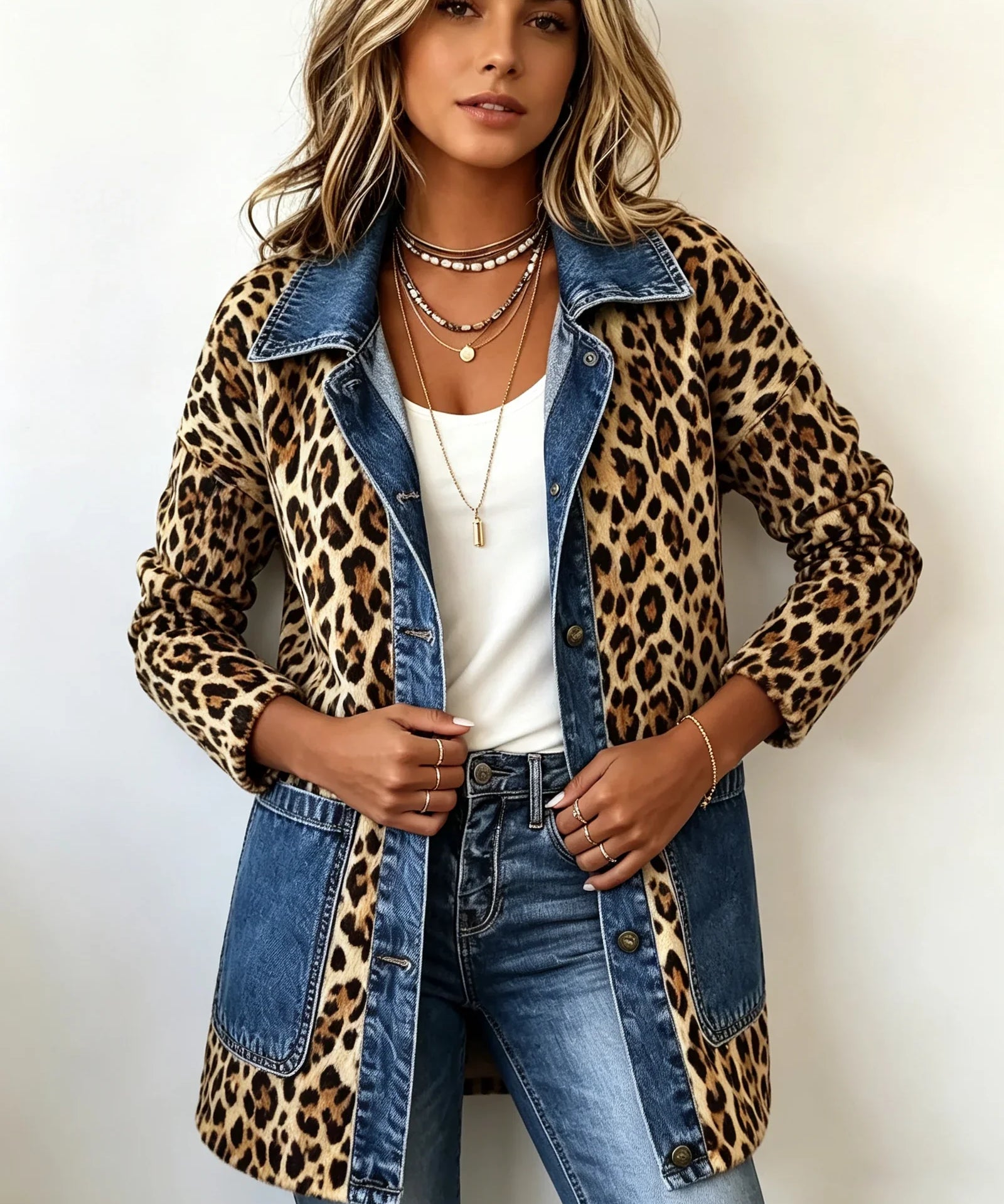 Nieves | Chaqueta Larga de Leopardo con Vaquero