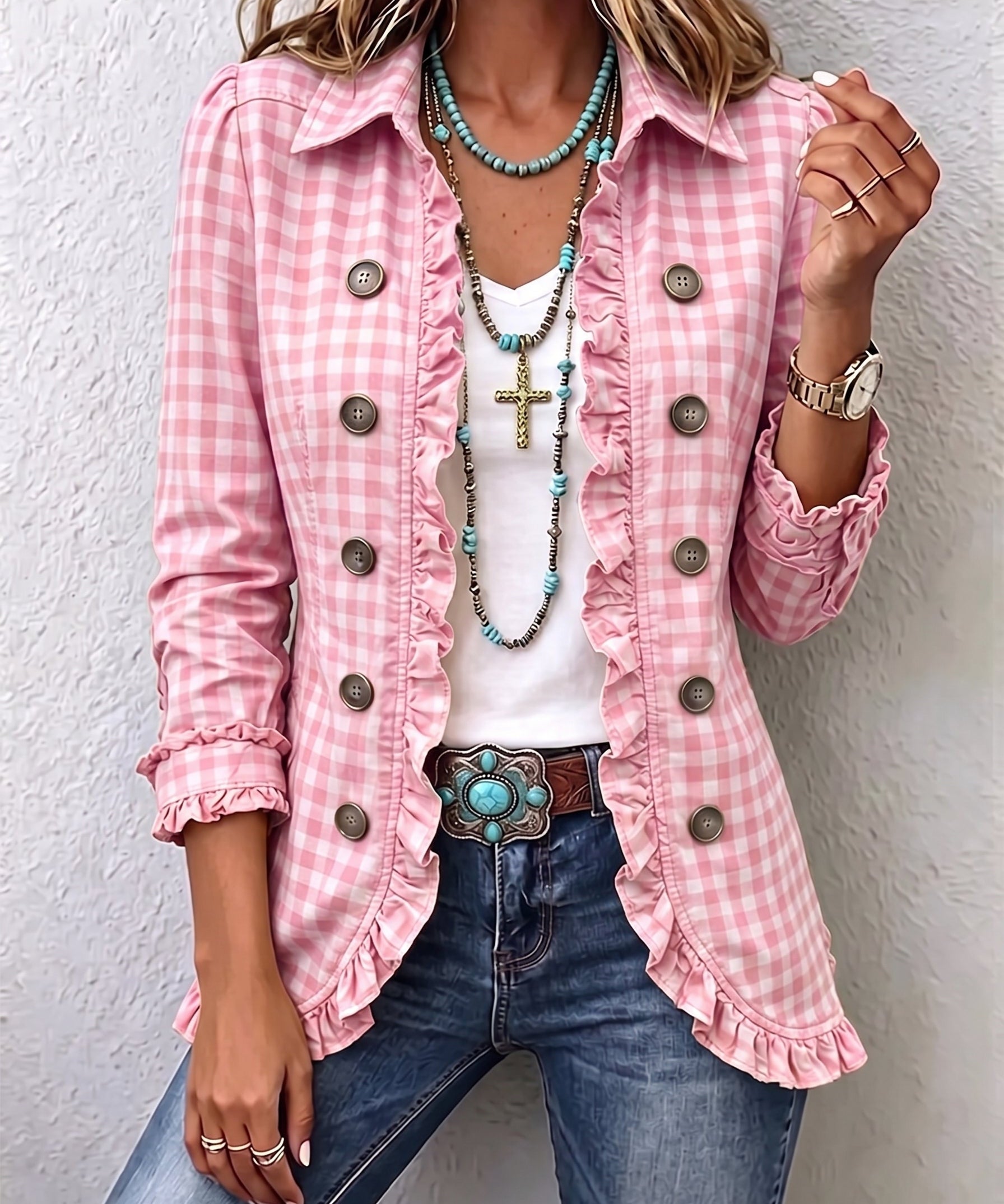 Encarna | Chaqueta de Cuadros Vichy con Volantes