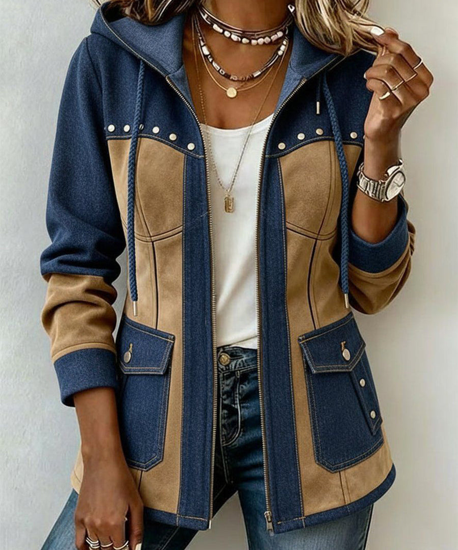 Valeria | Chaqueta con Capucha en Marino y Camel