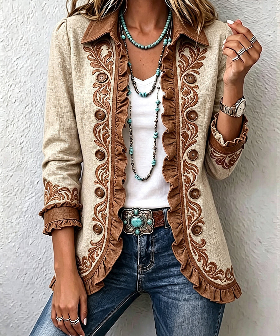 Pilar | Chaqueta Floral Bordada con Volantes