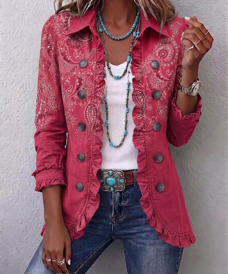 Milagros | Chaqueta Cachemira Rosa con Volantes
